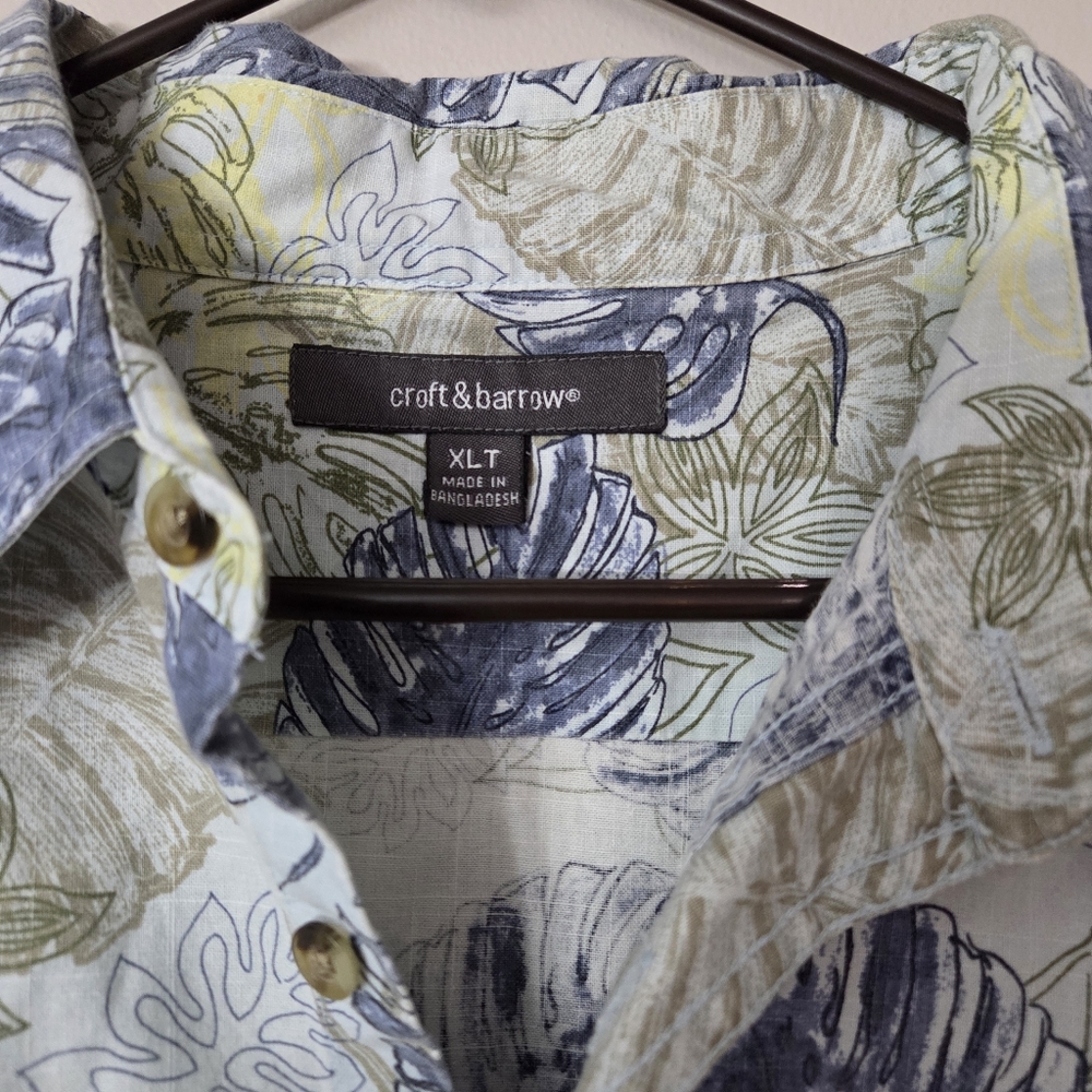 Croft & barrow Mens XLT Tall Blue/green Hawaiian Style Short Sleeve Button Up - Picture 3 of 7